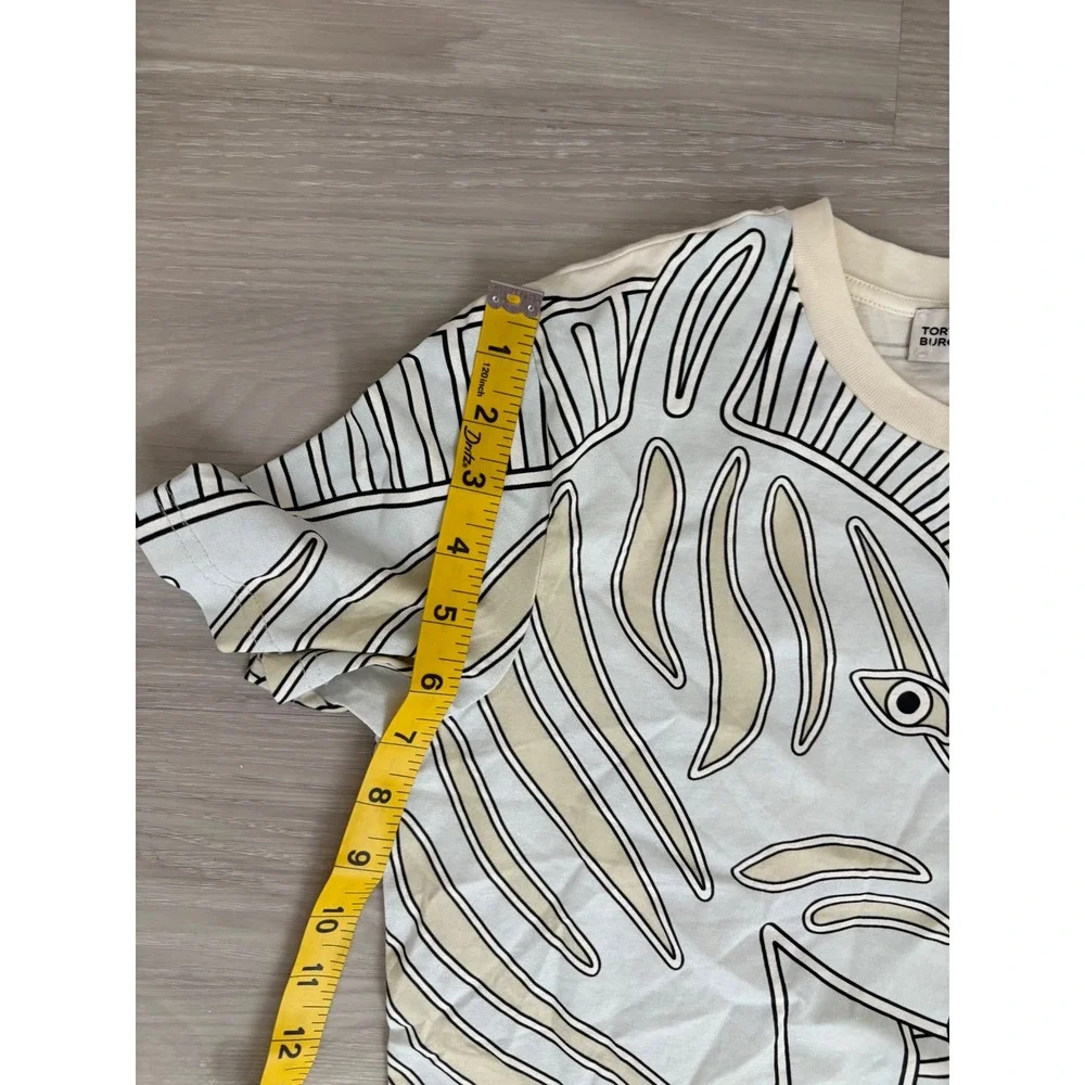 Tory Burch Women Shirt Zebra Column Graphic Print T-Shirt Cream Blue Portugal XS